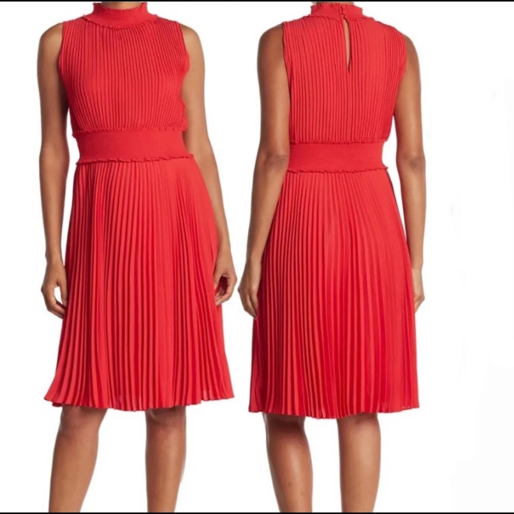 Nanette Lepore Pleated Sleeveless Dress In Crimson Ruby Red NWT